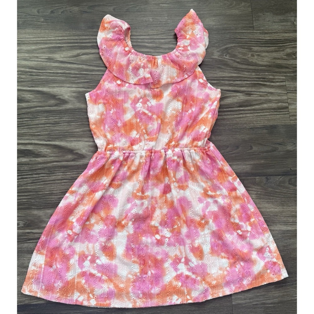 Tie Dye Eyelet Summer Dress Youth Cottagecore‎ Beach Vaca Twirl Boho Watercolor
